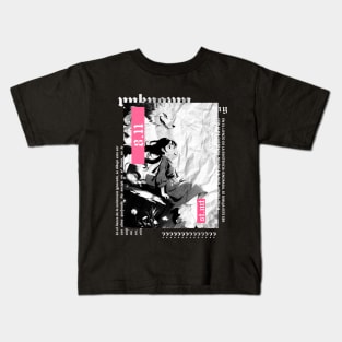 Girl and a wolf in anime style | alternative gothic clothing | grunge | dark | black and white Kids T-Shirt